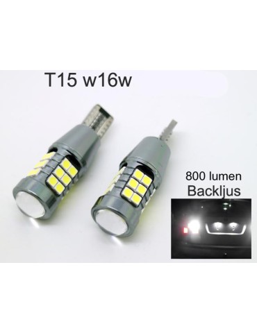 T15 W16W 921 912 906 backljus, Led 800 lumen, 27x chip 6000K, 2st 