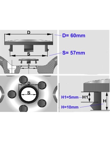 Centrumkåpor till fälgarna 60mm passar 57mm hål 4-pack