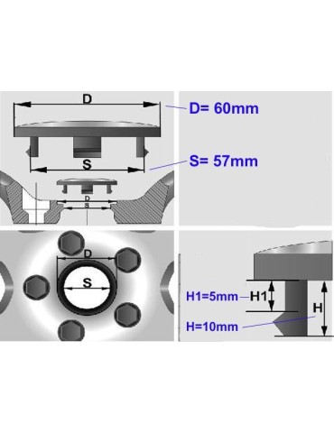 Centrumkåpor till fälgar, 60 mm, passar 57 mm hål, 4-pack