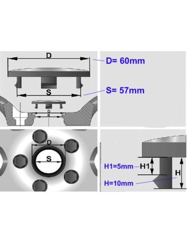 Malteserkors Centrumkåpor 60mm (passar 57mm hål) 4-pack 