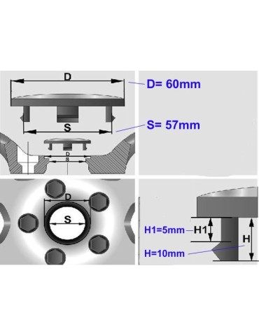 Dödskalle centrumkåpor till fälgar, 60 mm, passar 57 mm hål, 4-pack