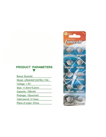 10-pack AG13 LR44 303 357 A76 LR1154 SR44 GP76A Batterier