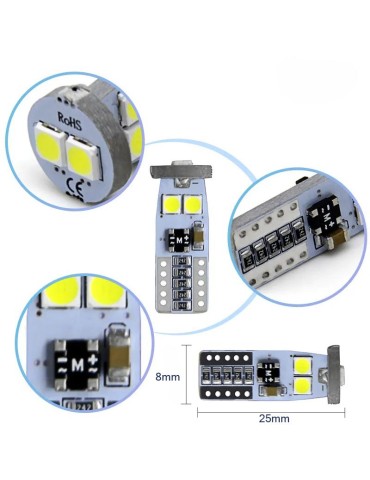 T10 w5w Canbus LED-lampor med 6 st 2835SMD chip, 2-pack.