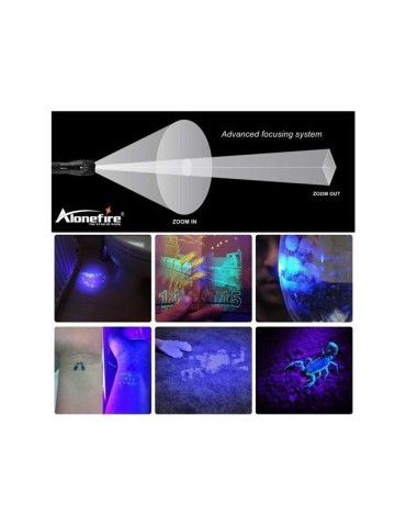 Led UV 395nm ficklampa 10W T6  led + Zoom 