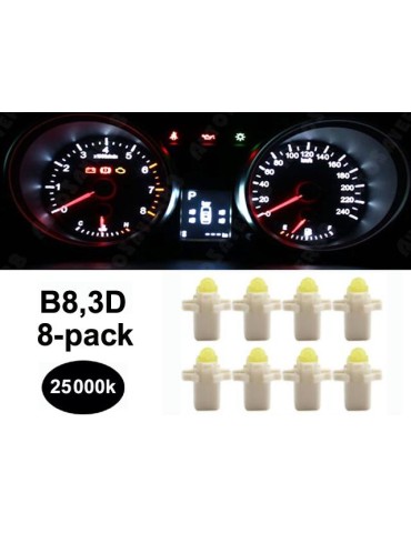 B8,3D vita Ledlampor med 1st COB ledchip 8-pack instrumentlampa