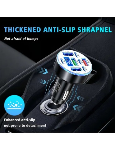 120W 8-i-1 Bil Laddare med Digital voltmätare 4 USB & 4 PD-portar