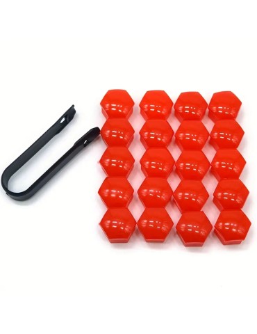 Hjulmutterkåpor 19mm Röda / Hjulbultskåpor 20-pack + monteringsverktyg 