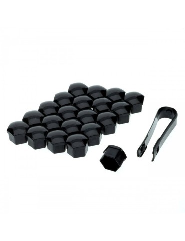 Hjulmutterkåpor 19mm Svarta / Hjulbultskåpor 20-pack + monteringsverktyg 