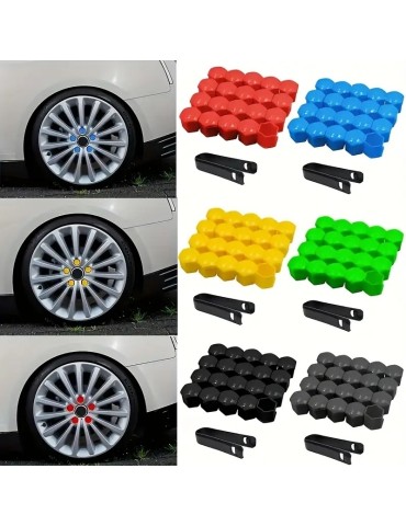 Hjulmutterkåpor 17mm mörkgråa / Hjulbultskåpor 20-pack + monteringsverktyg 