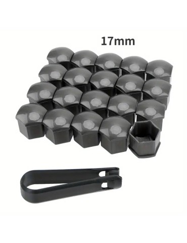 Hjulmutterkåpor 17mm mörkgråa / Hjulbultskåpor 20-pack + monteringsverktyg 