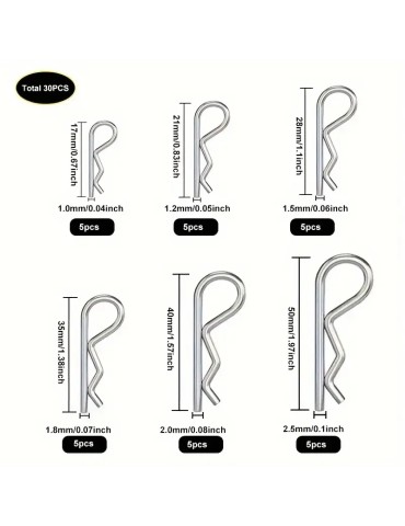 Låssprintar R-sprintar Fästsprintar Fjädersprintar tot. 30st 6 olika