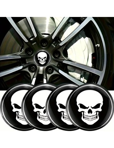 Dödskalle emblem till centrumkåpor, hjulnavsskydd, fälg, 4-pack, styling. 