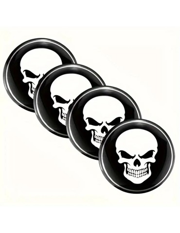 Dödskalle emblem till centrumkåpor, hjulnavsskydd, fälg, 4-pack, styling. 