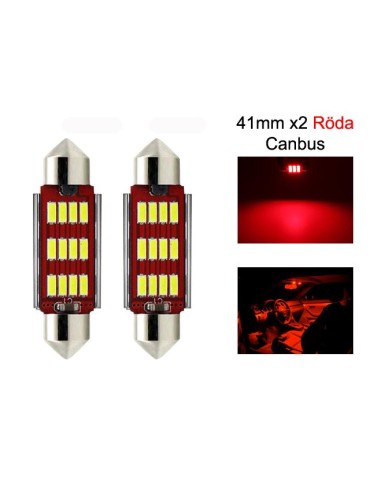 C5W Canbus 41mm röd LED glödlampa SV8.5 festoon 2-pack 12V