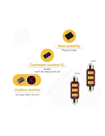 C5W Canbus 41mm röd LED glödlampa SV8.5 festoon 2-pack 12V