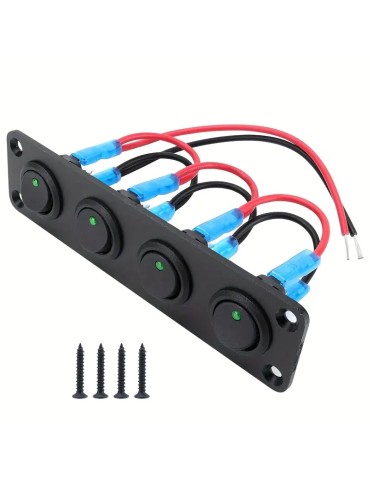 Panel med Strömbrytare 12v 20A avbrytare vaggströmställare grönt lyse 4-pack 