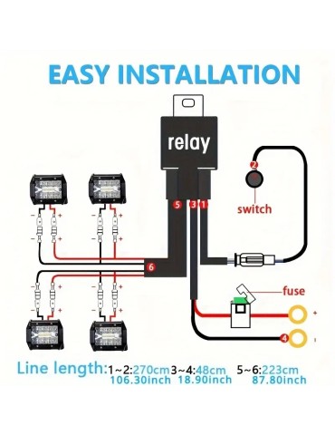 Kabelsats 12v 40A 2,7m reläkabel extraljus arbetsljus ramp