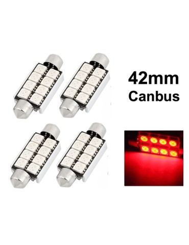 Diodlampa 41mm 42mm röd Canbus LED 5050 SMD 4-pack C5W SV8.5