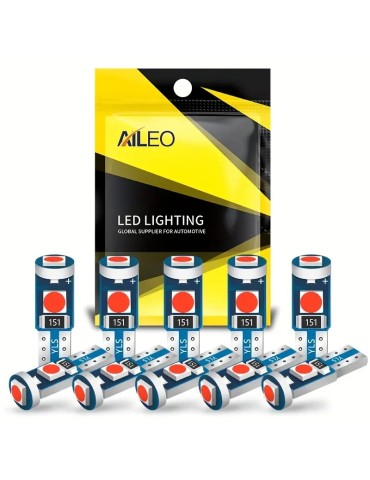 T5 Led 10-pack röd 3030smd W2x4.6d W2.1.x4.9d W1.2W W2.3W vita 6000k