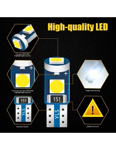 T5 Led 10-pack röd 3030smd W2x4.6d W2.1.x4.9d W1.2W W2.3W vita 6000k