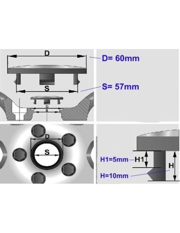 BMW M centrumkåpor till fälgarna 60mm passar 57mm hål 4-pack blåvita