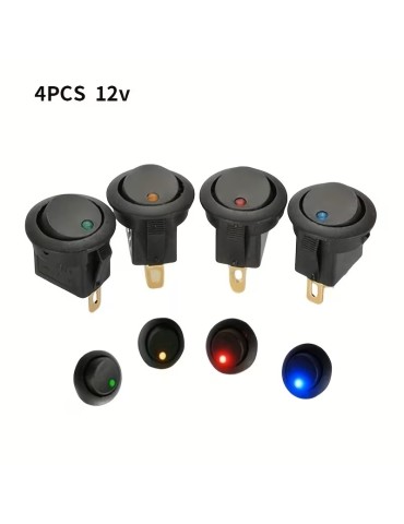 Strömbrytare 4-pack, olika färger, avbrytare / väggströmställare 12 V DC 