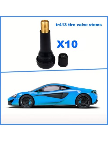 Däckventil för stålfälg 10-pack TR413 43mm däckventiler inkl. ventilhattar