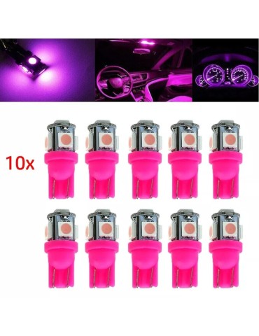 T10 w5w pink/rosa LED-lampor med 5 st 5050SMD chip, 12V DC, 10-pack.