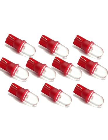 T10 w5w röda LED-lampor med 1st Flux-chip, 12v DC, 10-pack.