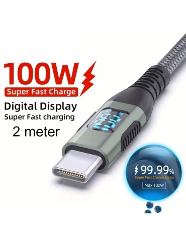Snabbladdningskabel 2 meter PD 100W Type C med display