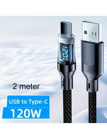 Snabbladdningskabel 2 meter PD 120W USB-A to Type C med display