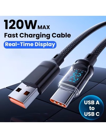 Snabbladdningskabel 2 meter PD 120W USB-A to Type C med display