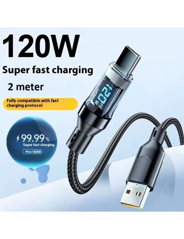 Snabbladdningskabel 2meter PD 120w USB-A to Type C + display.