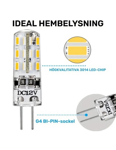 G4 1,5w 4000k 10-pack 12v DC Led lampa G-4 140lm