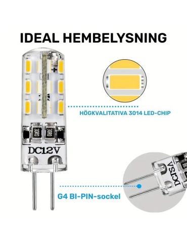 G4 1,5w 3000k 10-pack 12v DC Led lampa G-4 140lm