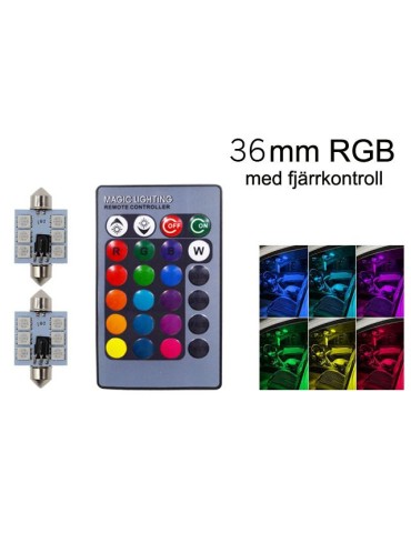 36mm C5W RBG med fjärr  Led 2-pack 12v DC 