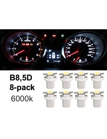B8,5d 6000K LED-lampor, 8-pack, instrumentpanelslampa, 12V