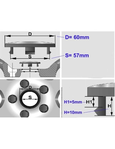 Centrumkåpa, navkåpa, 60 mm, passar 57 mm hål, 4-pack