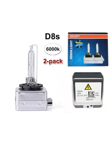 Xenonlampor D8S +50% 6000K PK32d-1 HID  2-pack