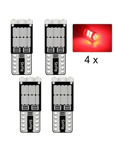 T10 w5w Canbus Röda 4-pack LED-lampor 12V DC röd