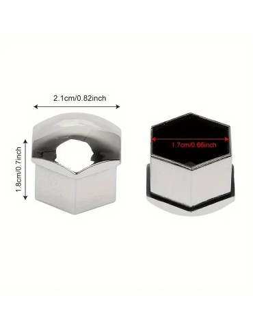 Hjulmutterkåpor 17mm Silver Krom / Hjulbultskåpor 20-pack + monteringsverktyg 