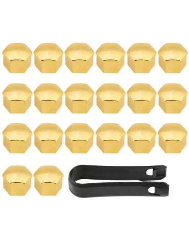 Hjulmutterkåpor 17mm guld / Hjulbultskåpor 20-pack + monteringsverktyg 