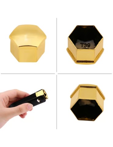 Hjulmutterkåpor 17mm guld / Hjulbultskåpor 20-pack + monteringsverktyg 