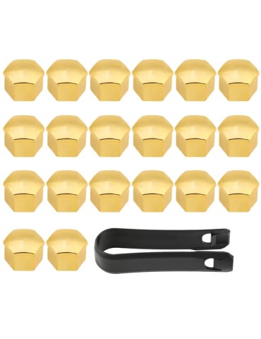 Hjulmutterkåpor 19mm guld / Hjulbultskåpor 20-pack + monteringsverktyg 