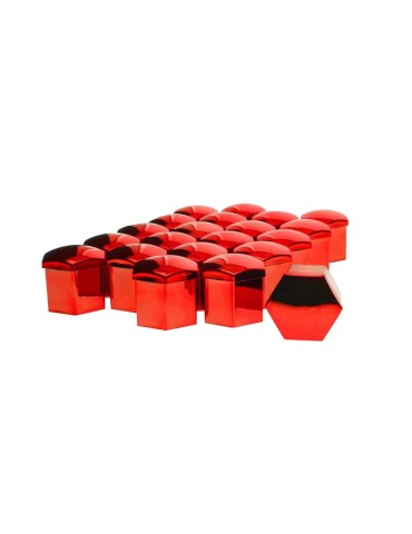 Hjulmutterkåpor 21mm rödkrom / Hjulbultskåpor 20-pack + monteringsverktyg 