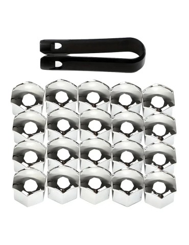 Hjulmutterkåpor 21mm Silver Krom / Hjulbultskåpor 20-pack + monteringsverktyg 