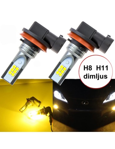 Dimljus H8 H11 Led lampor Gul 650 lumen 12-16v DC